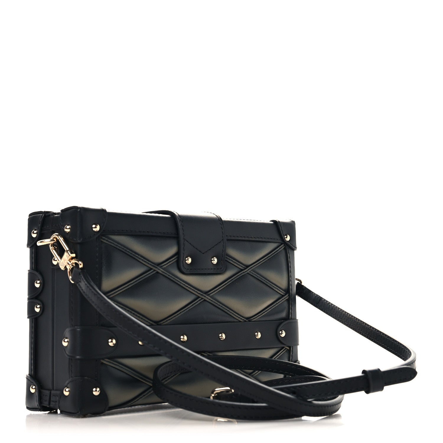 Louis Vuitton Lambskin Malletage Petite Malle Black Beige 3 of 10