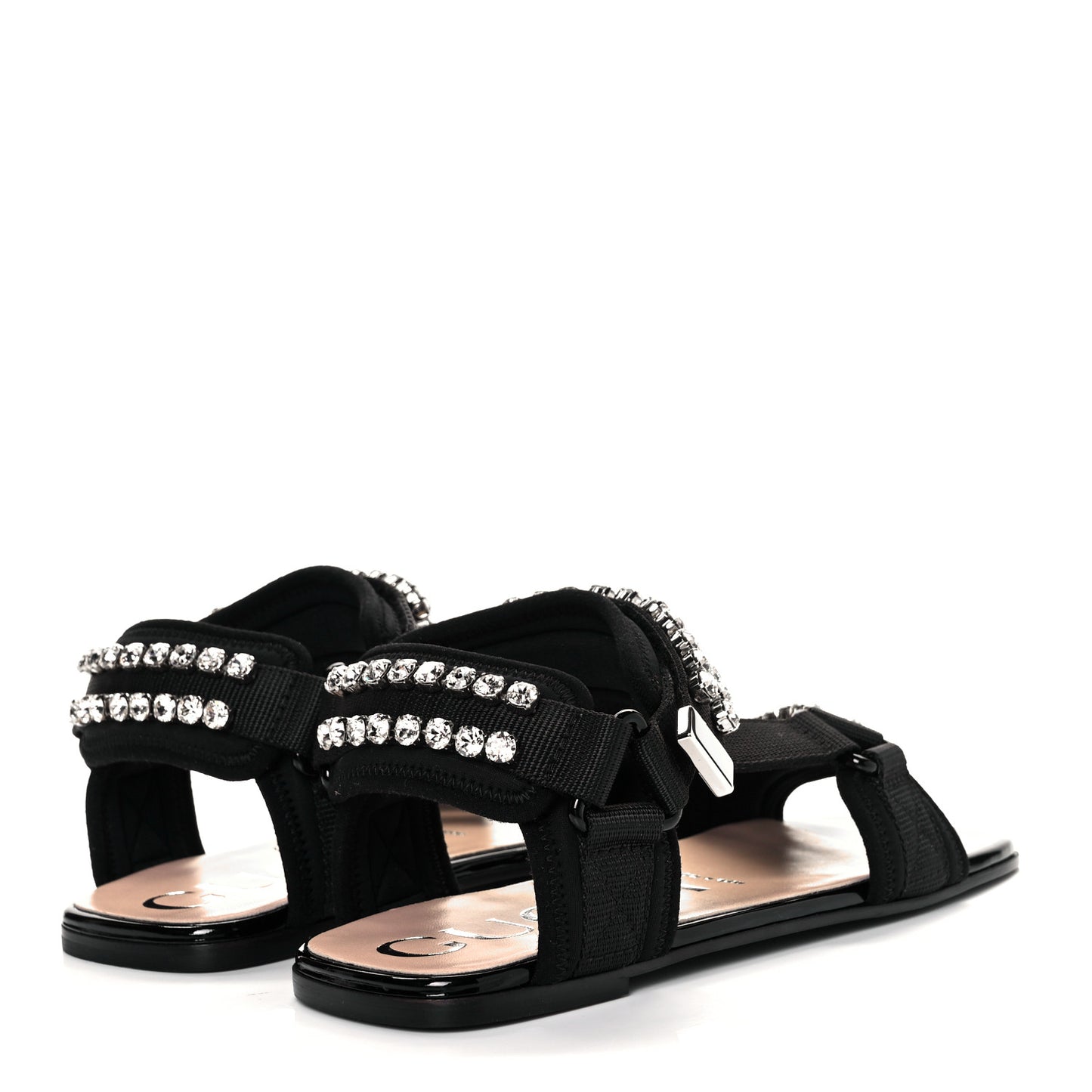 Neoprene Canvas Crystal Embellished Shea Flat Sandals 35 Black