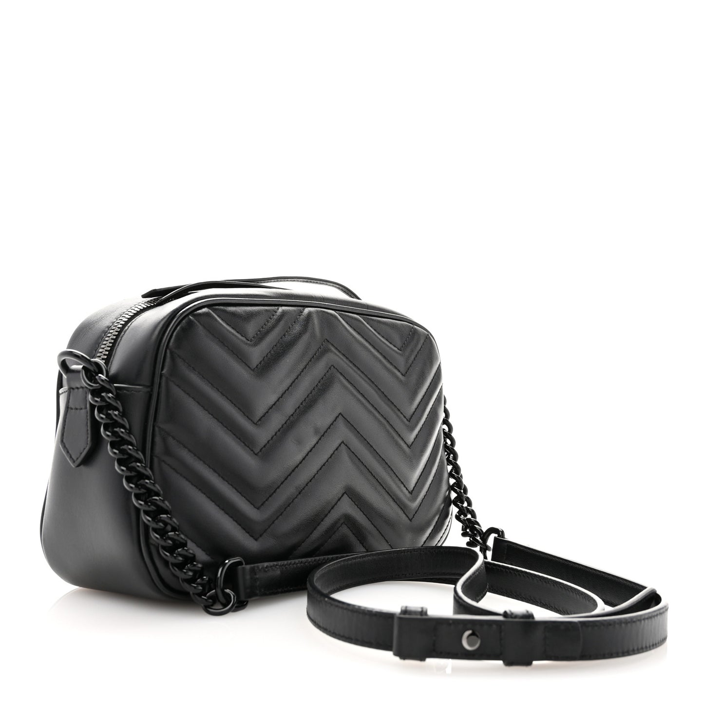 Calfskin Matelasse Monochrome Small GG Marmont Chain Shoulder Bag Black
