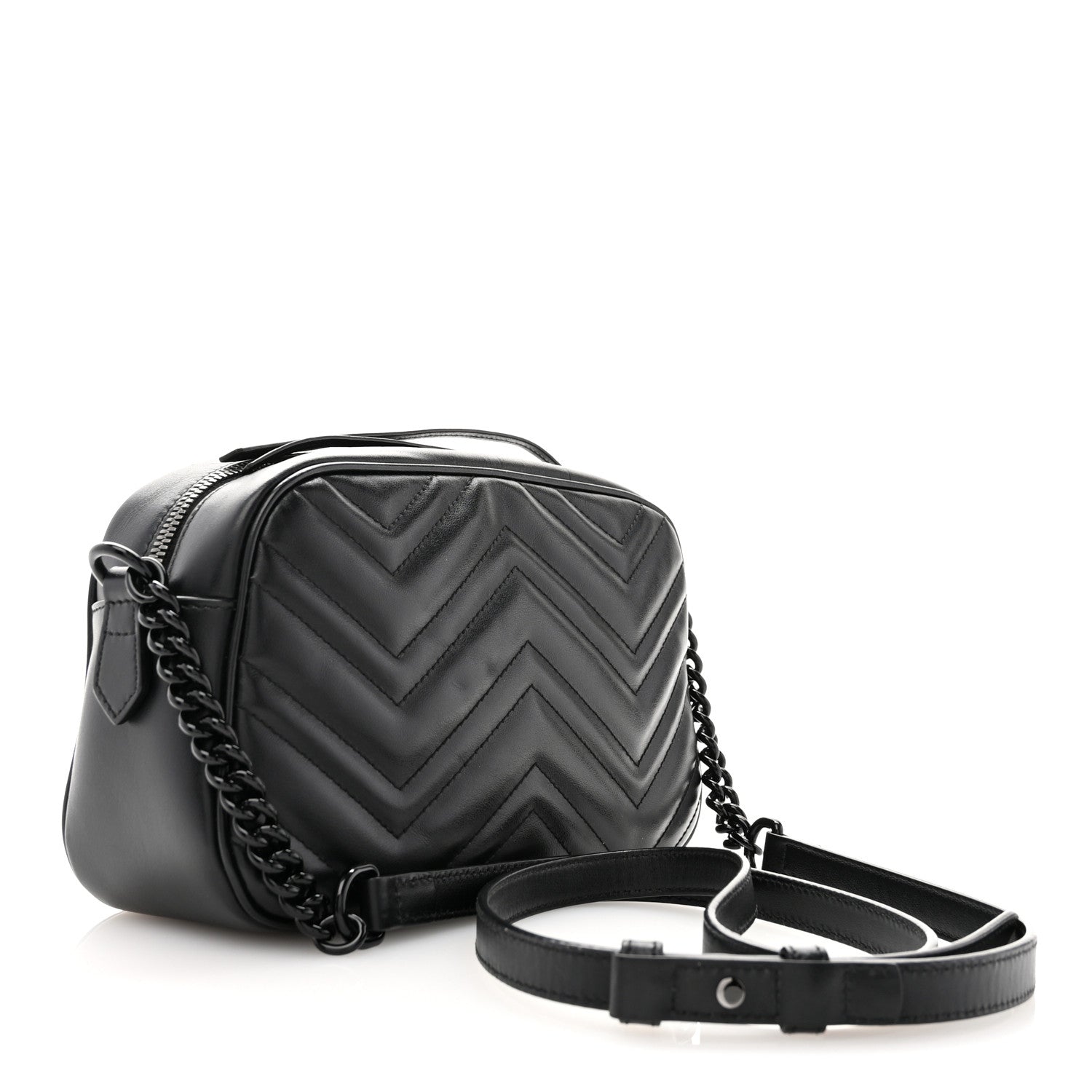 Gucci Calfskin Matelasse Monochrome Small GG Marmont Chain Shoulder Bag Black 3 of 11