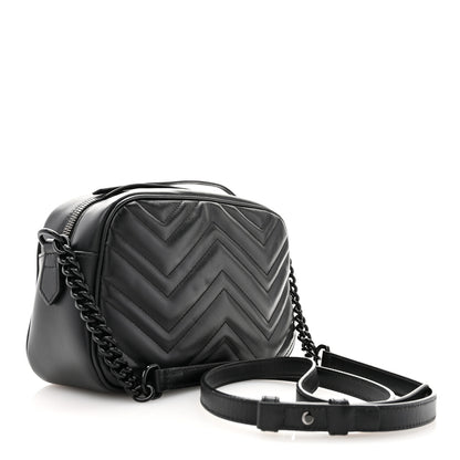 Gucci Calfskin Matelasse Monochrome Small GG Marmont Chain Shoulder Bag Black 3 of 11