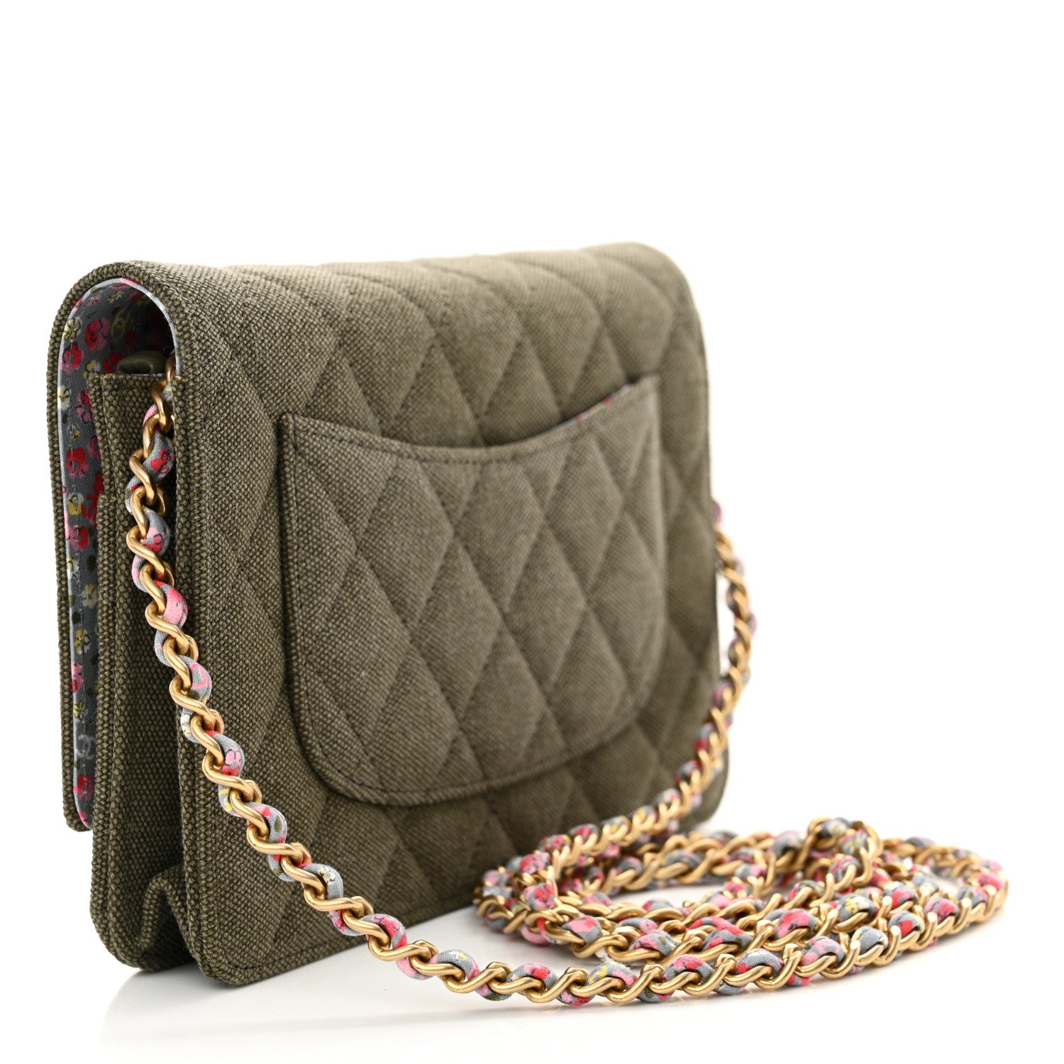 Chanel Canvas Quilted Coco Cuba Charms Wallet on Chain WOC Khaki 3 of 11