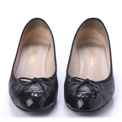 Chanel Lambskin Patent CC Cap Toe Pumps 38 Black 2 of 9