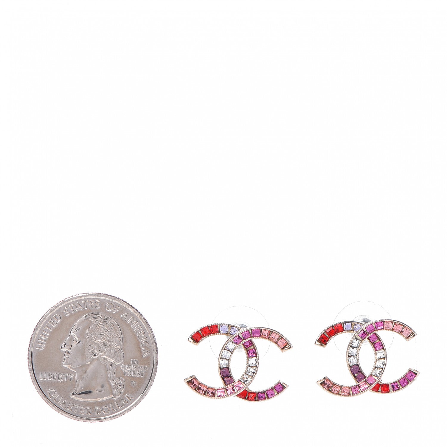 Chanel Crystal Baguette CC Earrings Gold Multicolor 2 of 4