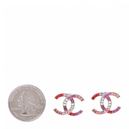 Chanel Crystal Baguette CC Earrings Gold Multicolor 2 of 4