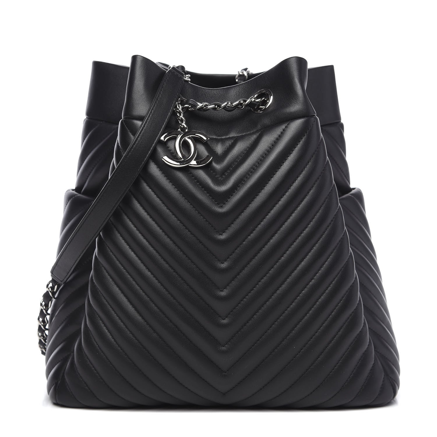 Chanel Lambskin Chevron Quilted Large Urban Spirit Drawstring Bag Black 1 of 8