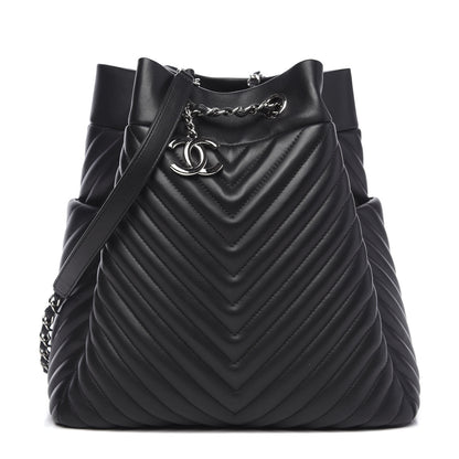 Chanel Lambskin Chevron Quilted Large Urban Spirit Drawstring Bag Black 1 of 8