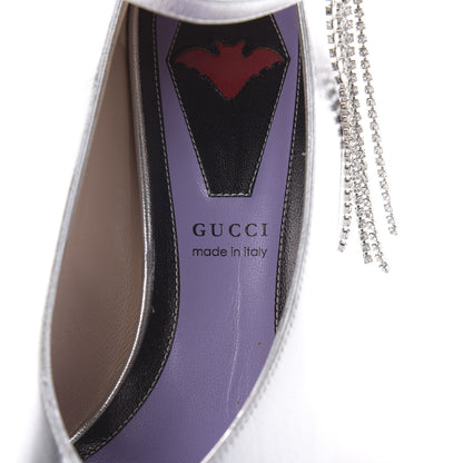 Gucci Metallic Nappa Crystal Square G Mid Heel Pumps 38 Silver 7 of 12