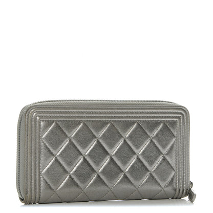 Chanel Metallic Calfskin Quilted Boy Zip Around Wallet Silver 3 of 8