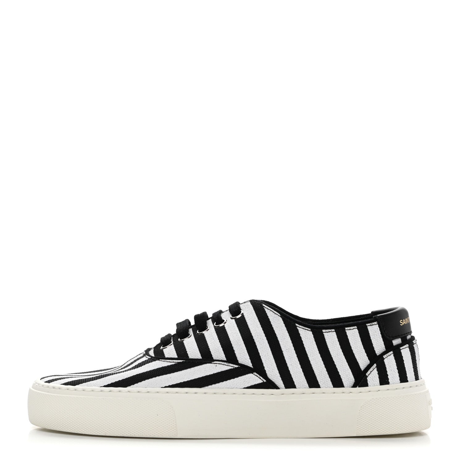 Saint Laurent Canvas Striped Venice Low Top Sneakers 37.5 Black White 1 of 9