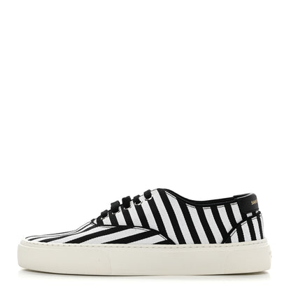 Saint Laurent Canvas Striped Venice Low Top Sneakers 37.5 Black White 1 of 9