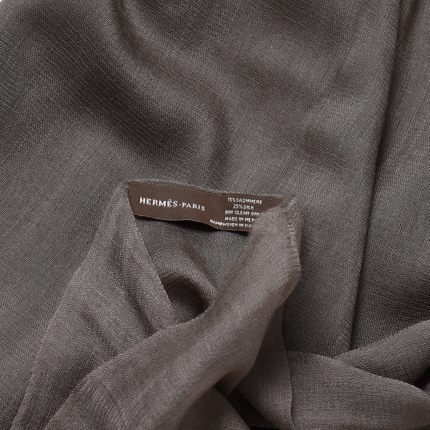 Hermes Cashmere Silk Plume Unie Stole Etoupe 5 of 5