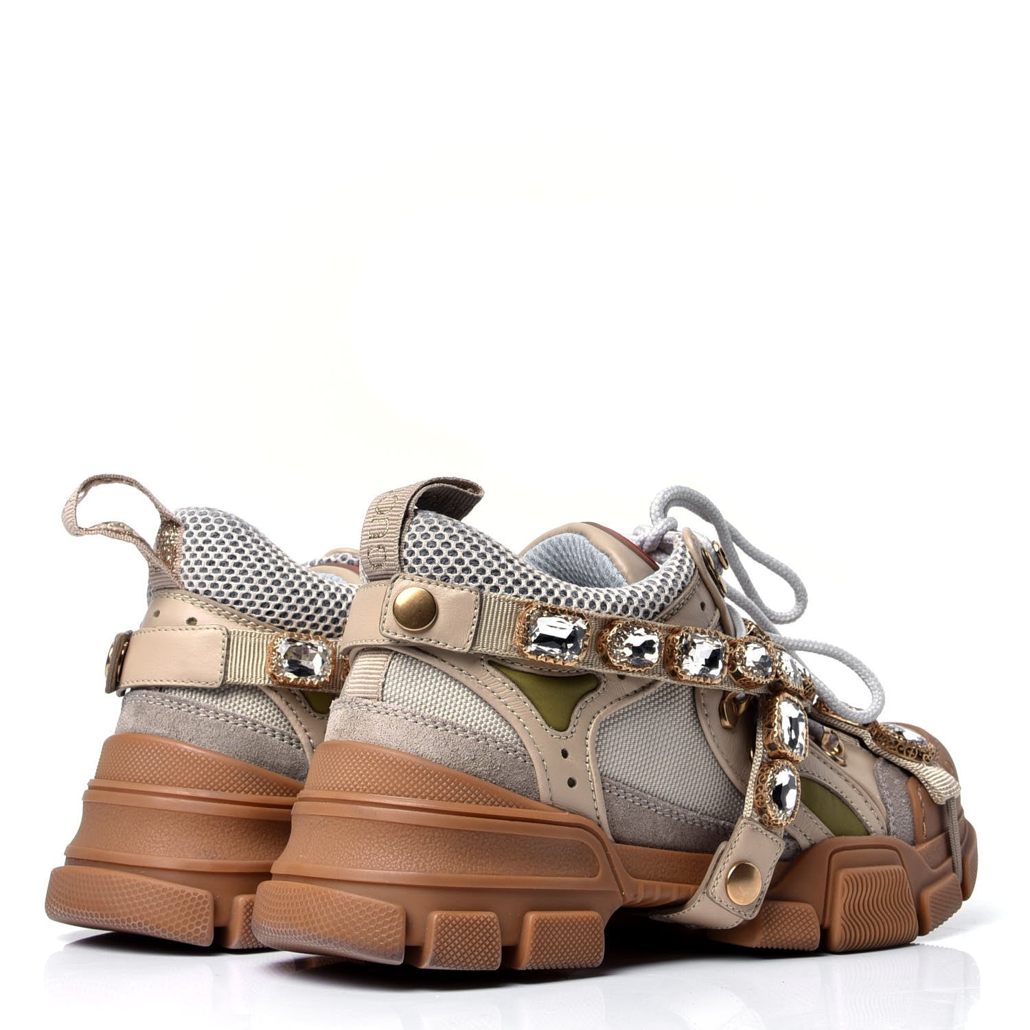 Gucci X SEGA Mesh Canvas Calfskin Removable Crystals Flashtrek Sneakers 36.5 Mystic White Oatmeal Sand Storm 3 of 6