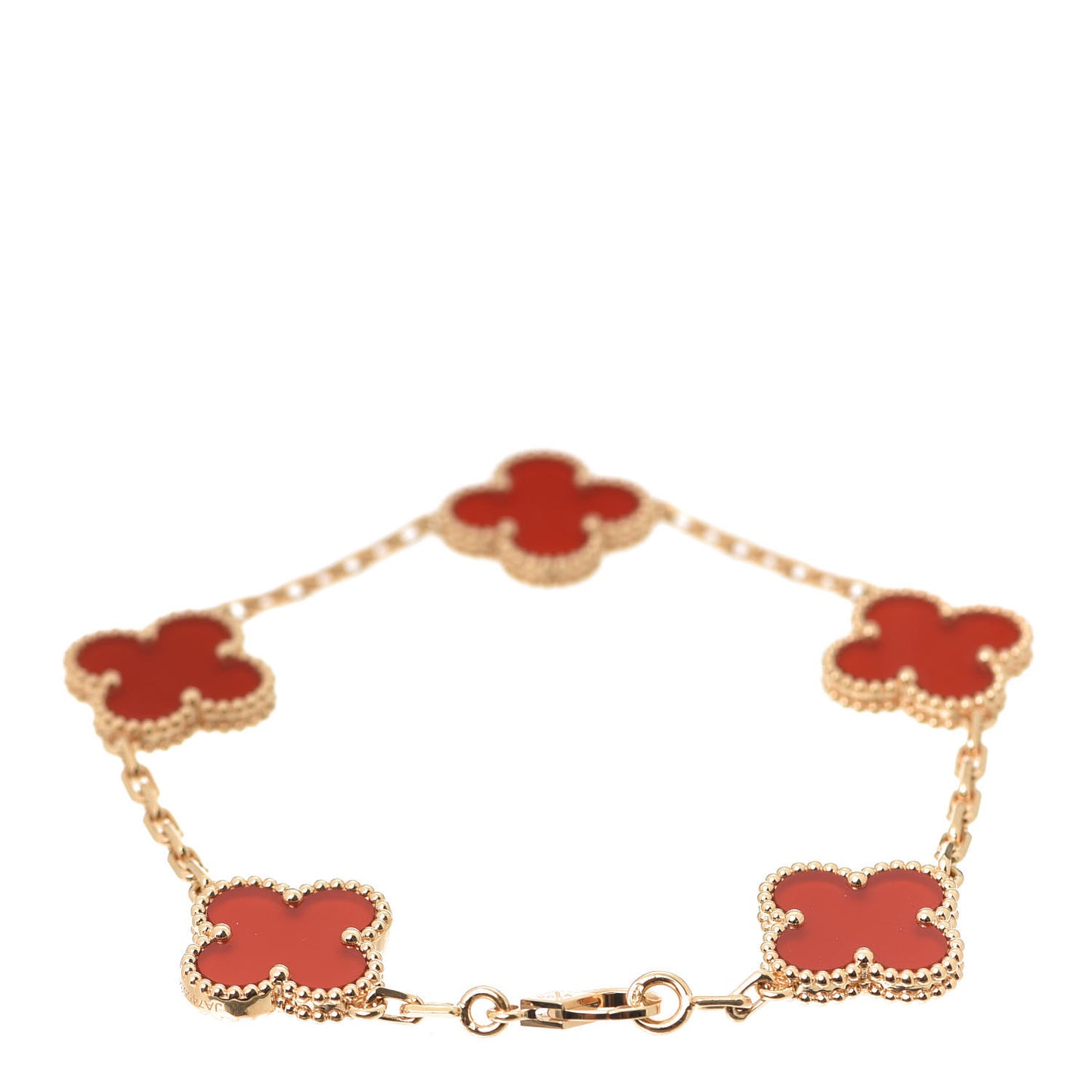 18K Yellow Gold Carnelian 5 Motifs Vintage Alhambra Bracelet