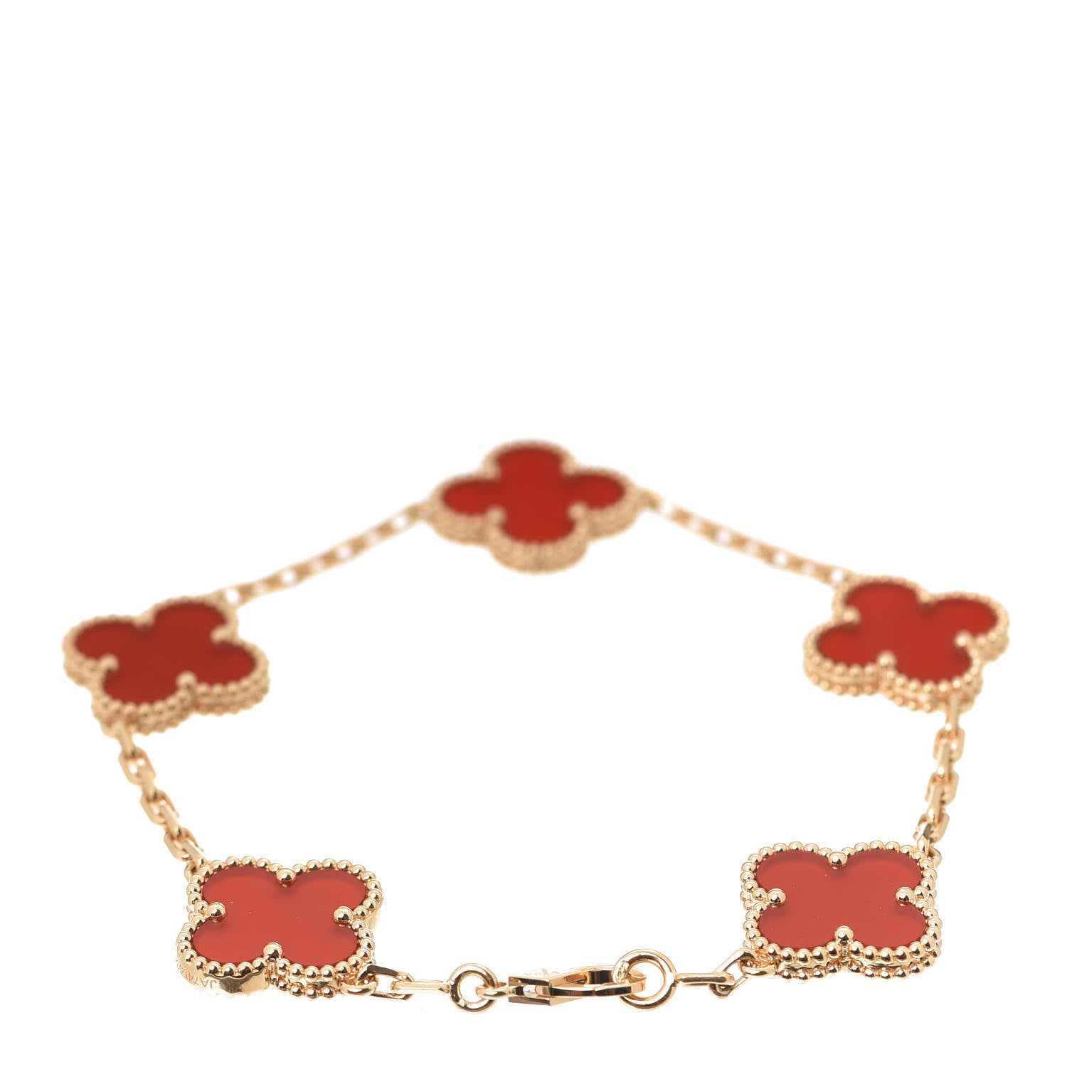 Van Cleef & Arpels 18K Yellow Gold Carnelian 5 Motifs Vintage Alhambra Bracelet 3 of 7