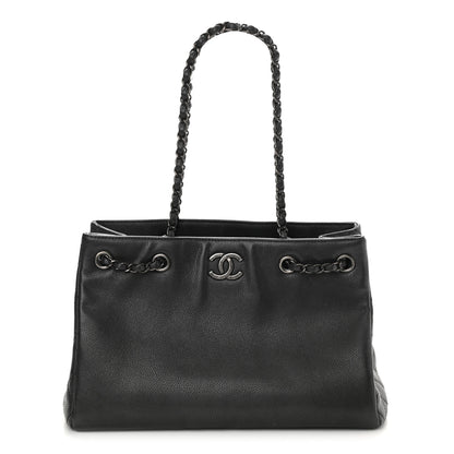 Chanel Grained Calfskin Woven Chain Medium Shopping Tote Black 1 of 11