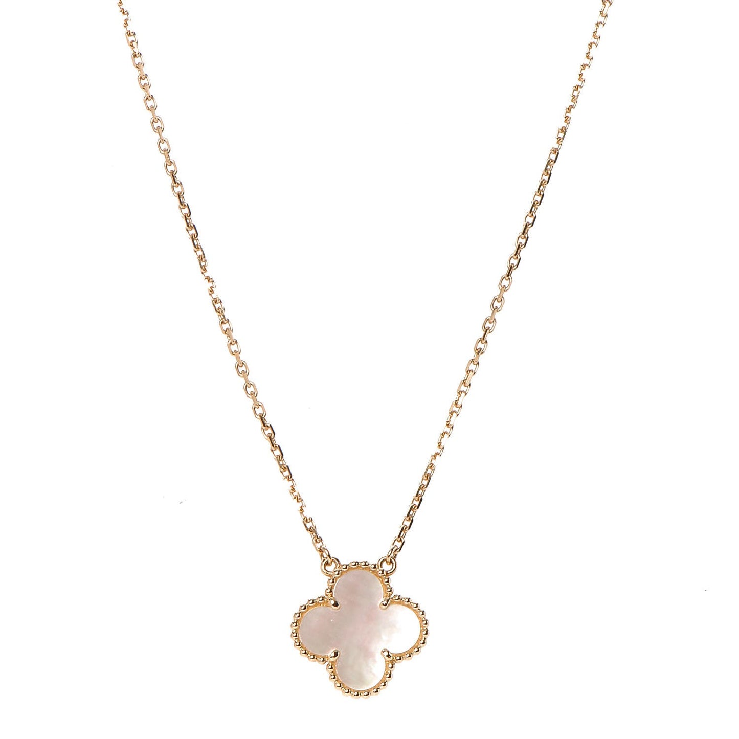 18K Yellow Gold Mother of Pearl Vintage Alhambra Pendant Necklace