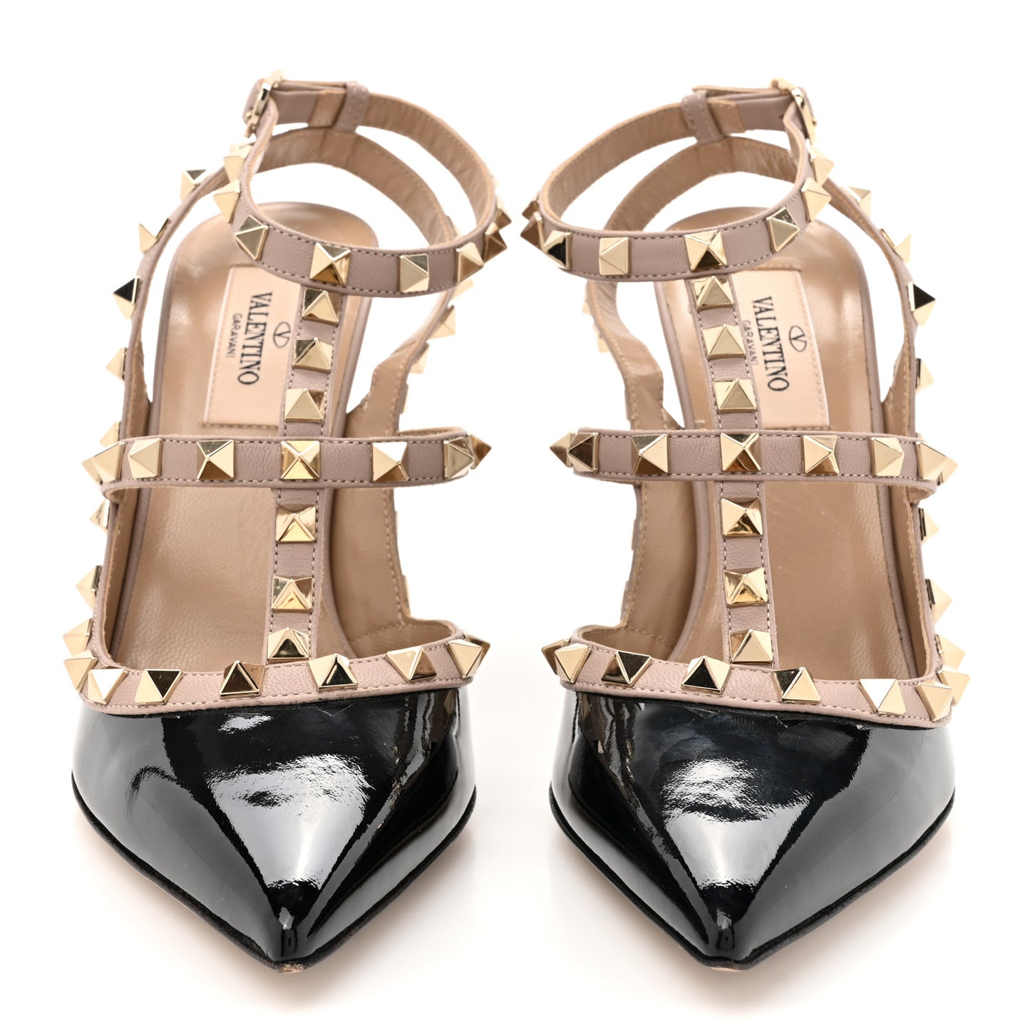 Patent Nappa Rockstud Ankle Strap 100mm Pumps 37.5 Black Poudre