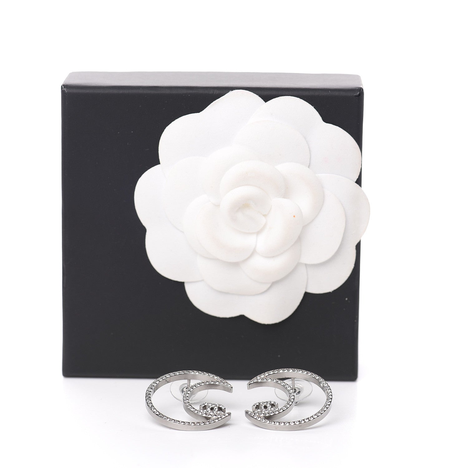 Chanel Strass Crystal CC Moon Earrings Silver 5 of 5