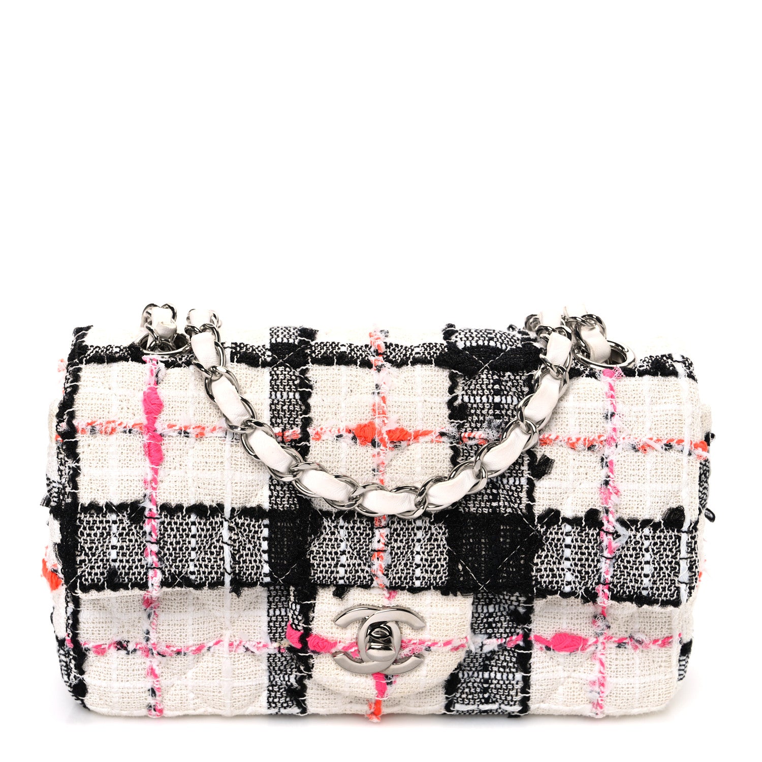 Chanel Tweed Quilted Mini Rectangular Flap Black White Pink 1 of 10