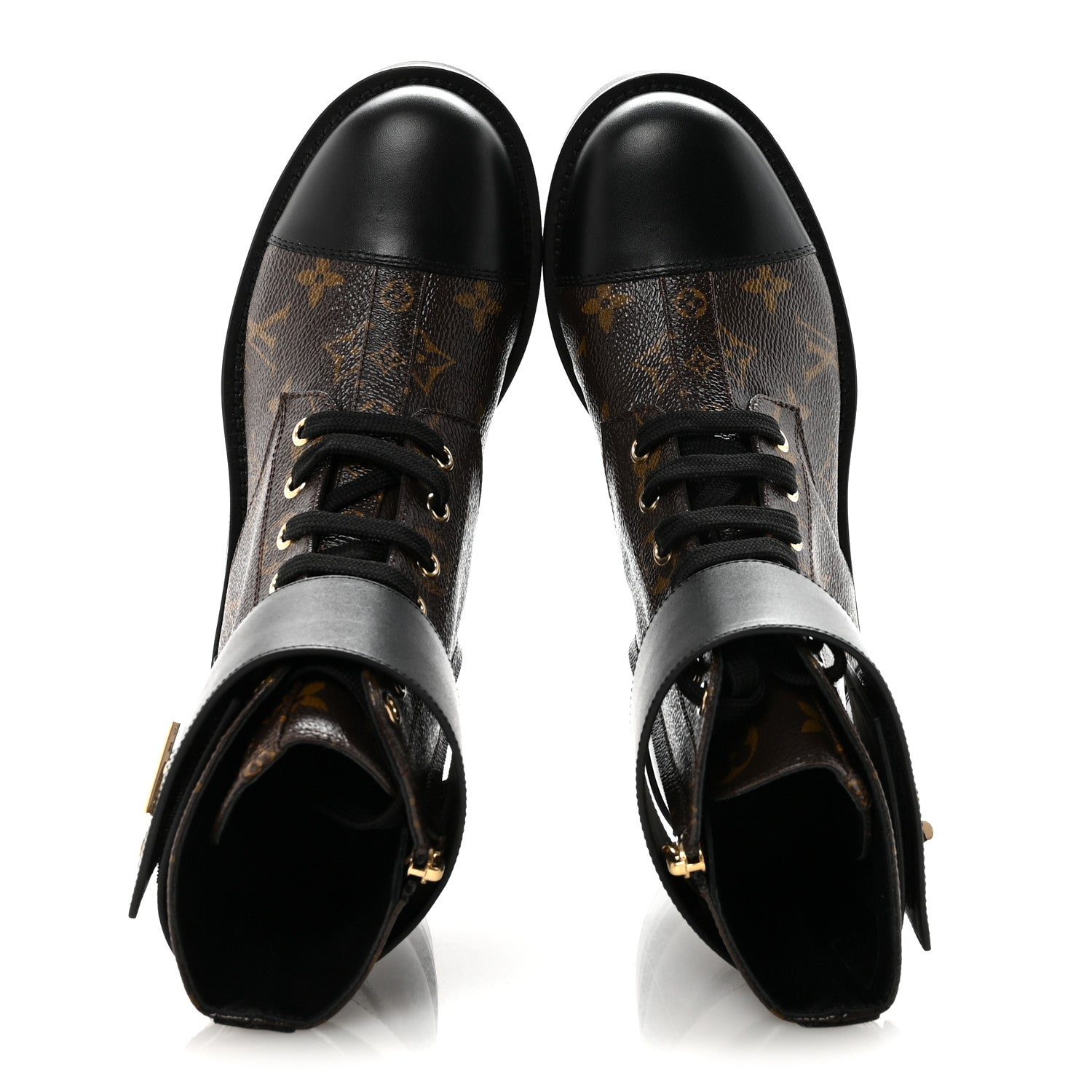Louis Vuitton Calfskin Monogram Wonderland Flat Ranger Boots 37 Black 2 of 8