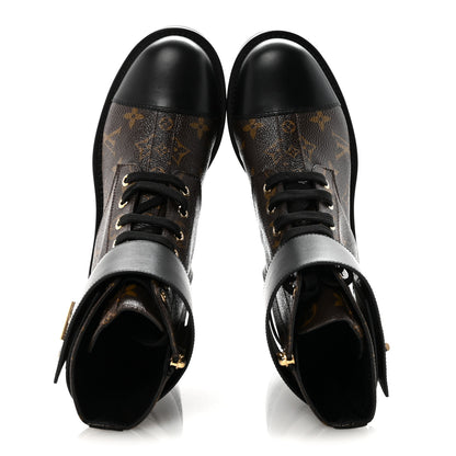 Louis Vuitton Calfskin Monogram Wonderland Flat Ranger Boots 37 Black 2 of 8