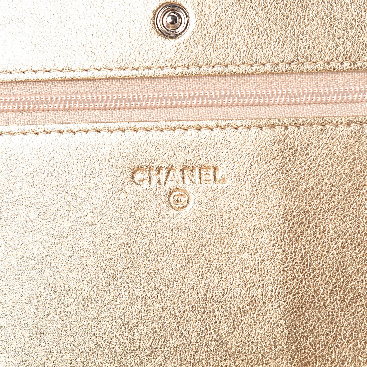 Metallic Lambskin Chevron Quilted Wallet On Chain WOC Gold