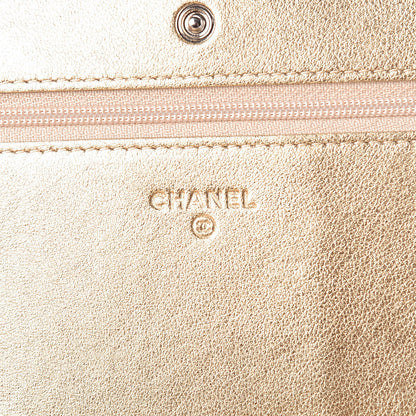 Chanel Metallic Lambskin Chevron Quilted Wallet On Chain WOC Gold 6 of 14