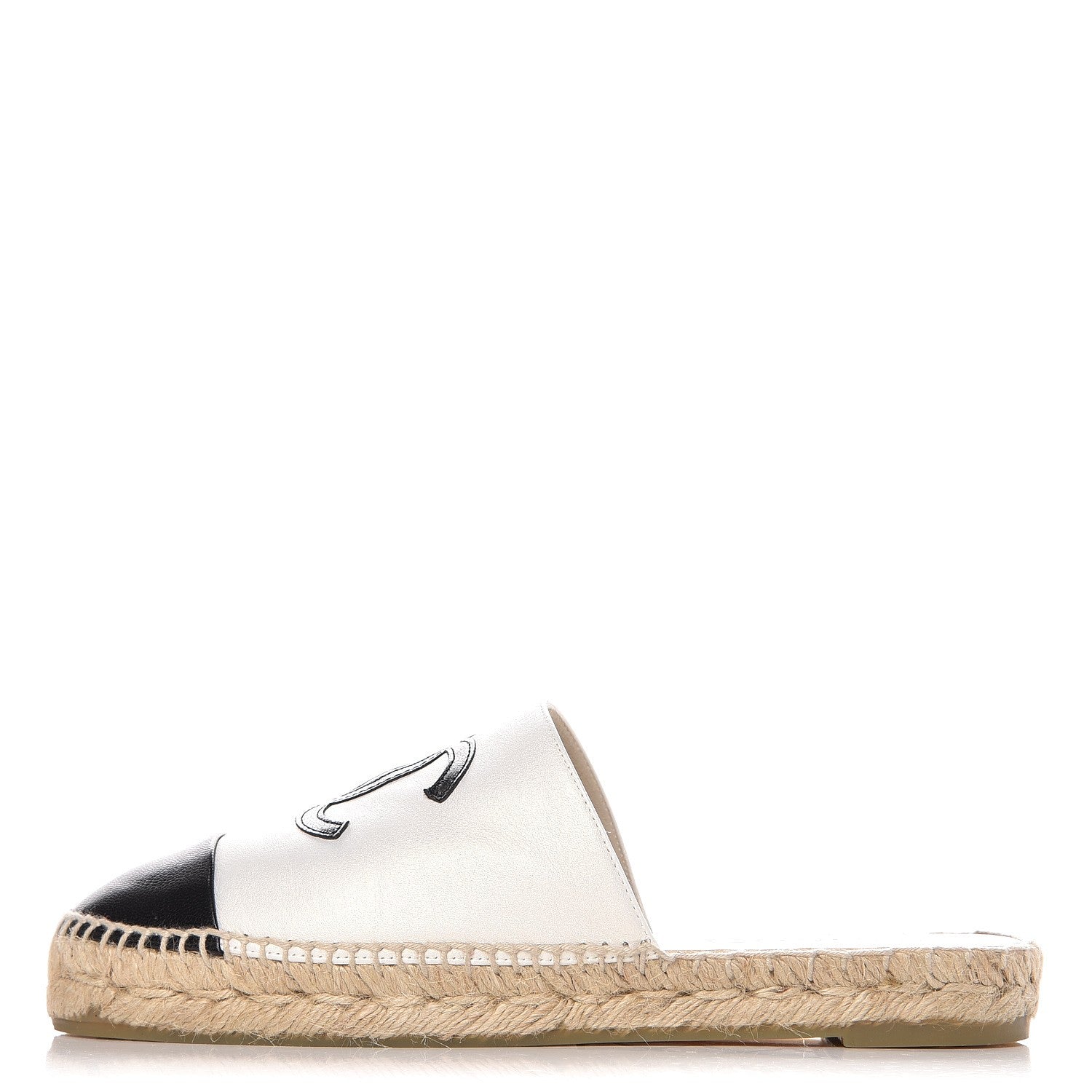 Chanel Iridescent Goatskin CC Espadrille Mules 38 Ivory Black 1 of 10