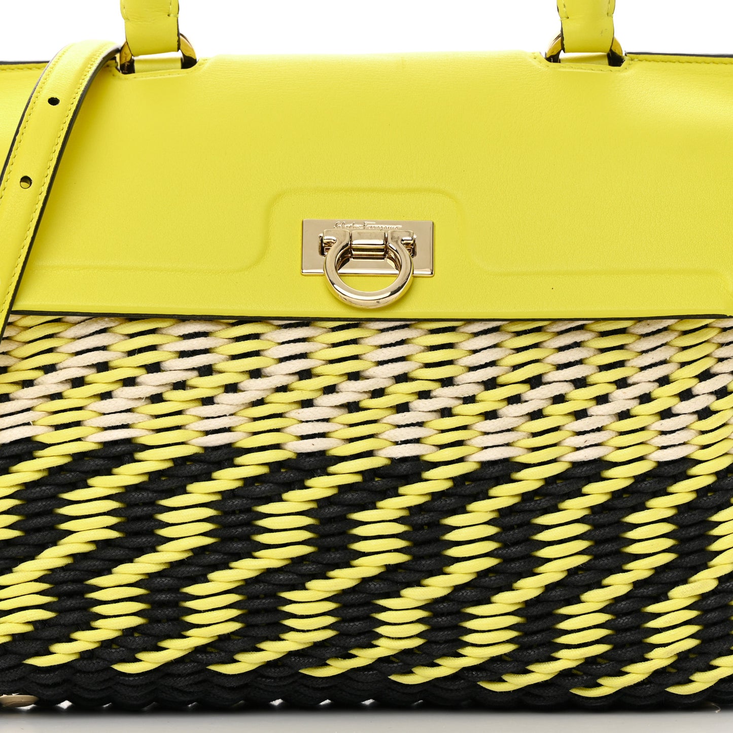 Woven Calfskin Trifolio Top Handle Bag Yellow Black