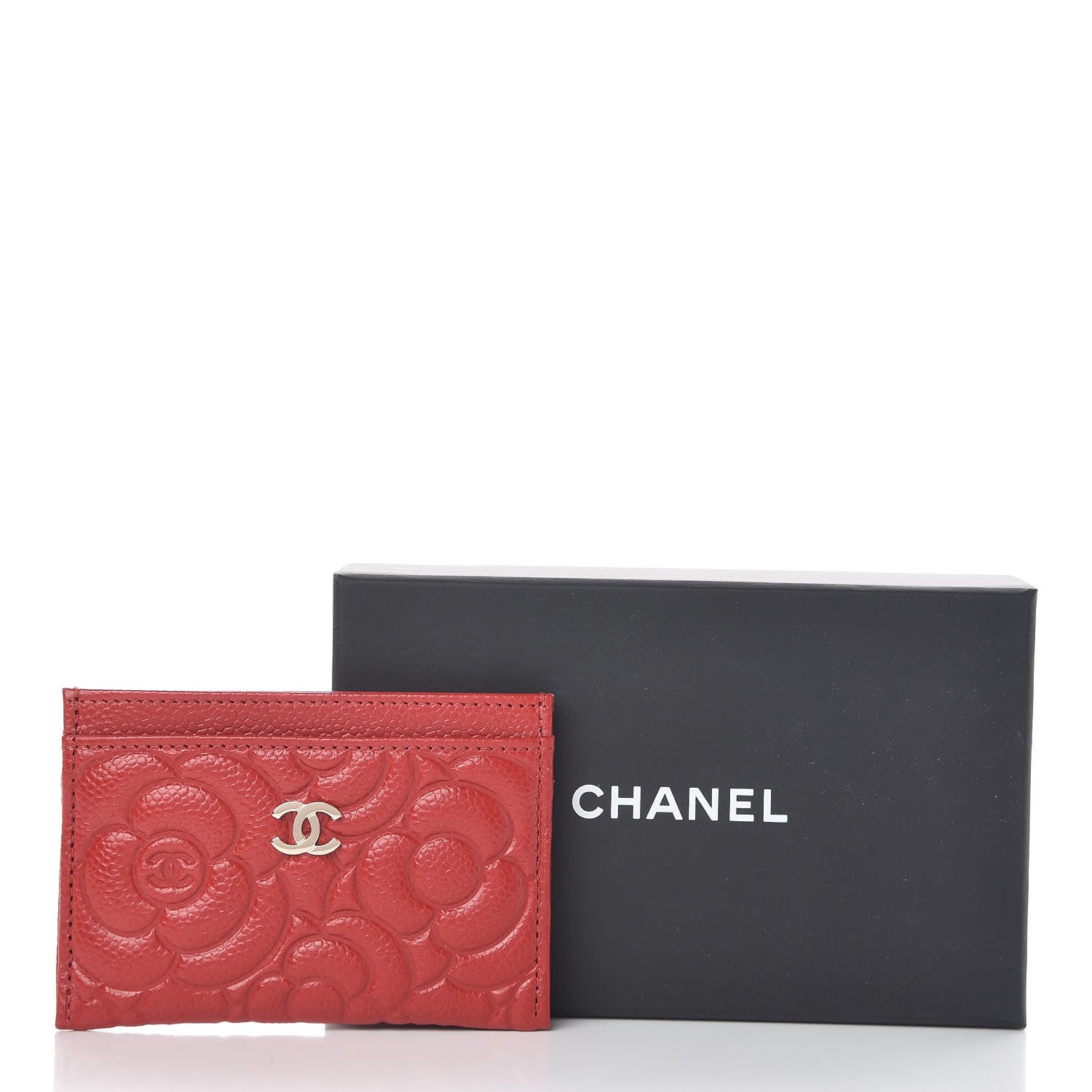 Chanel Caviar Camellia Embossed Card Holder Red 9 of 9