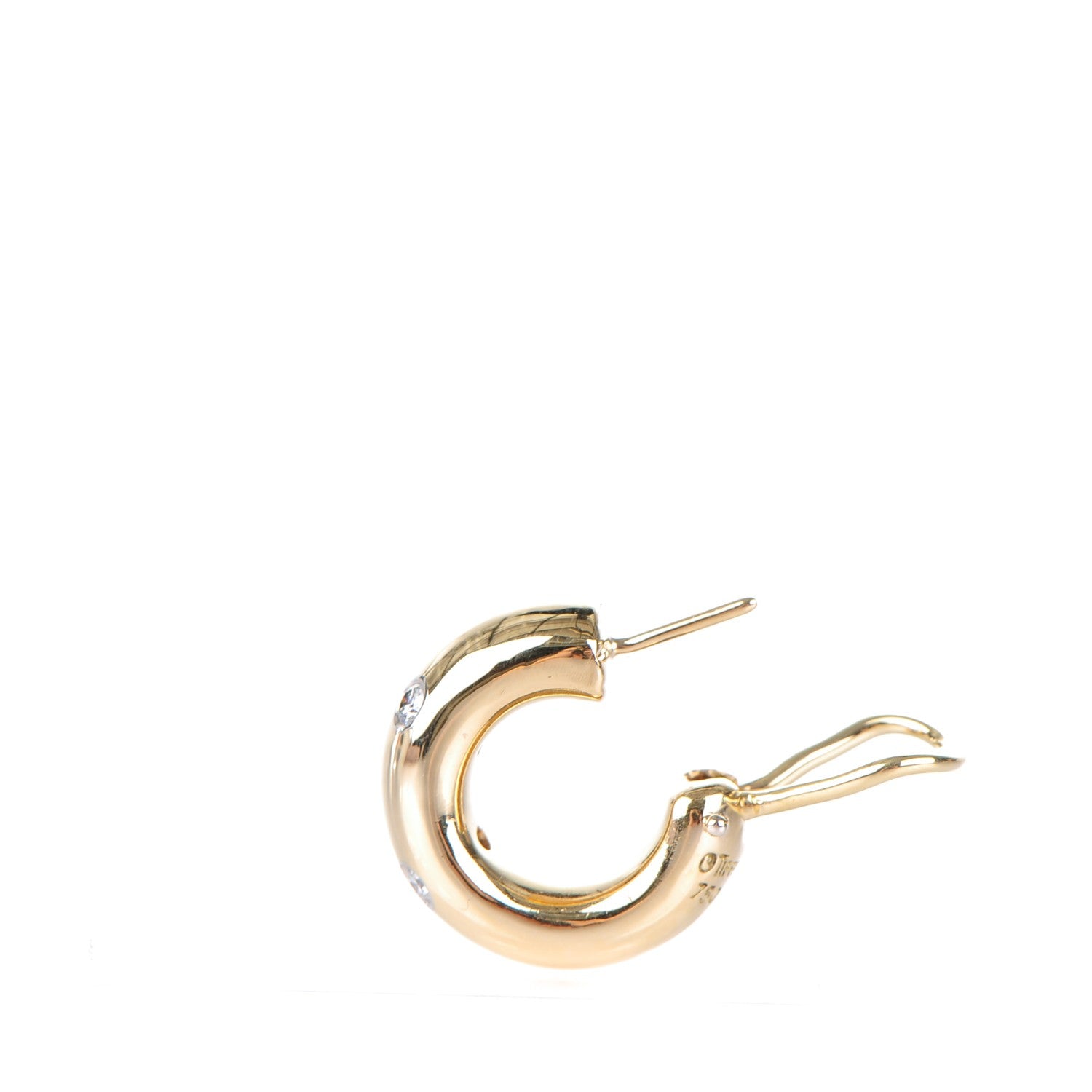 Tiffany 18K Yellow Gold Platinum Diamond Etoile Hoop Earrings 4 of 5