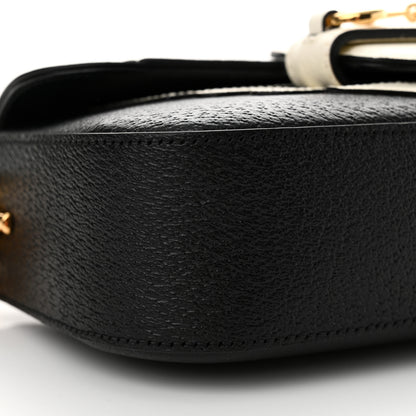Gucci X ADIDAS Textured Dollar Calfskin Web Small Trefoil Horsebit 1955 Shoulder Bag Black Off White 10 of 11
