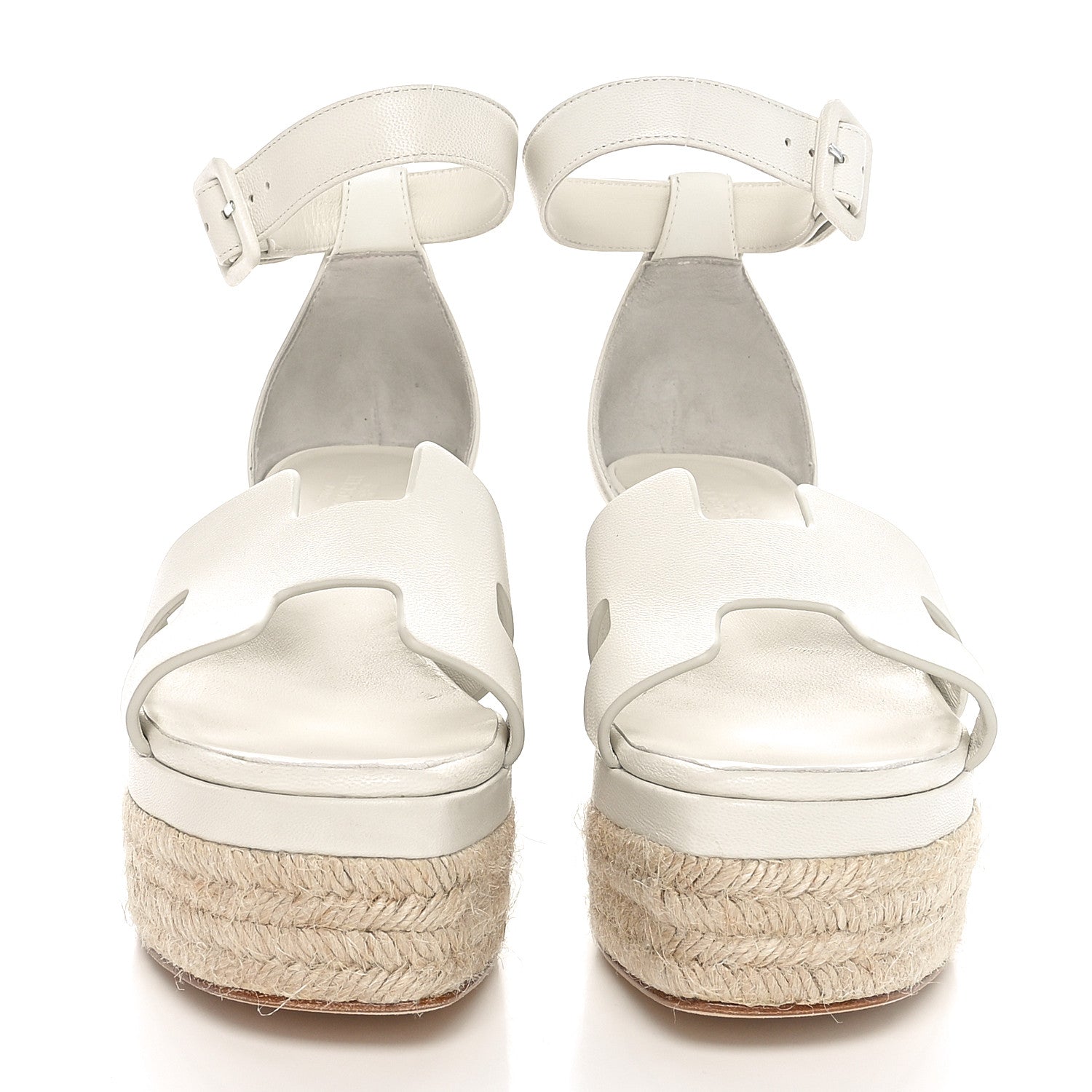 Hermes Goatskin Elda Espadrille Wedge Sandals 36 White 2 of 9