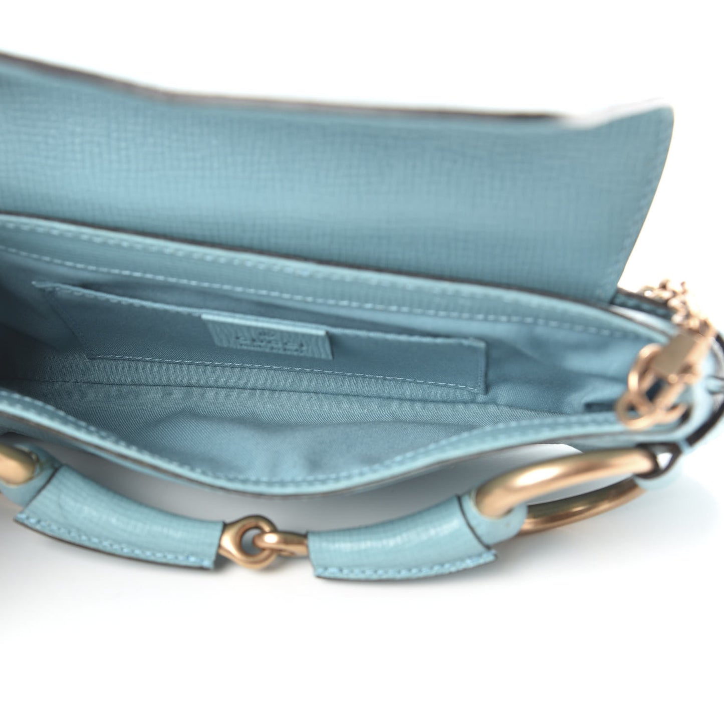 Textured Calfskin Horsebit Chain Clutch Turquoise