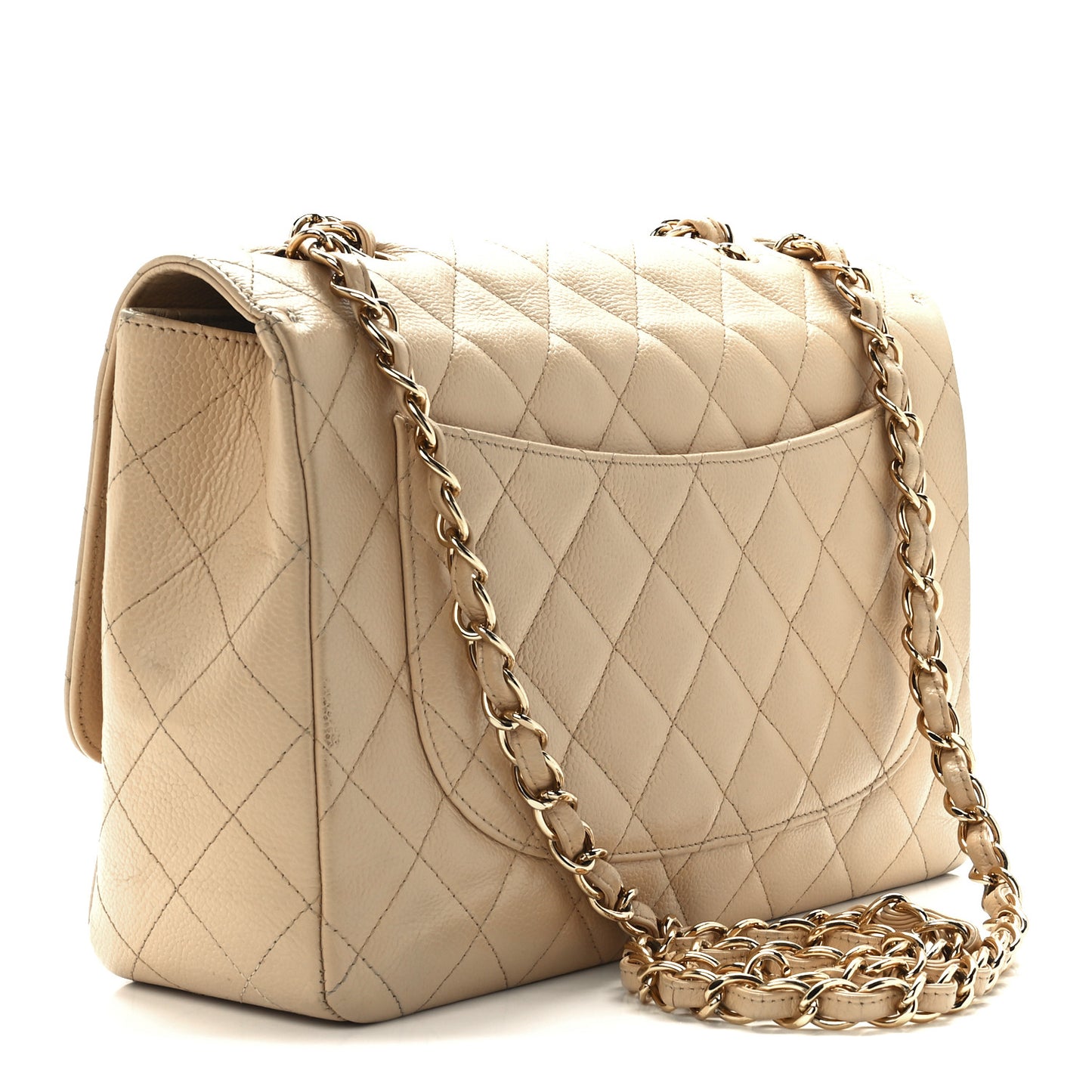 Caviar Quilted Jumbo Single Flap Beige Clair