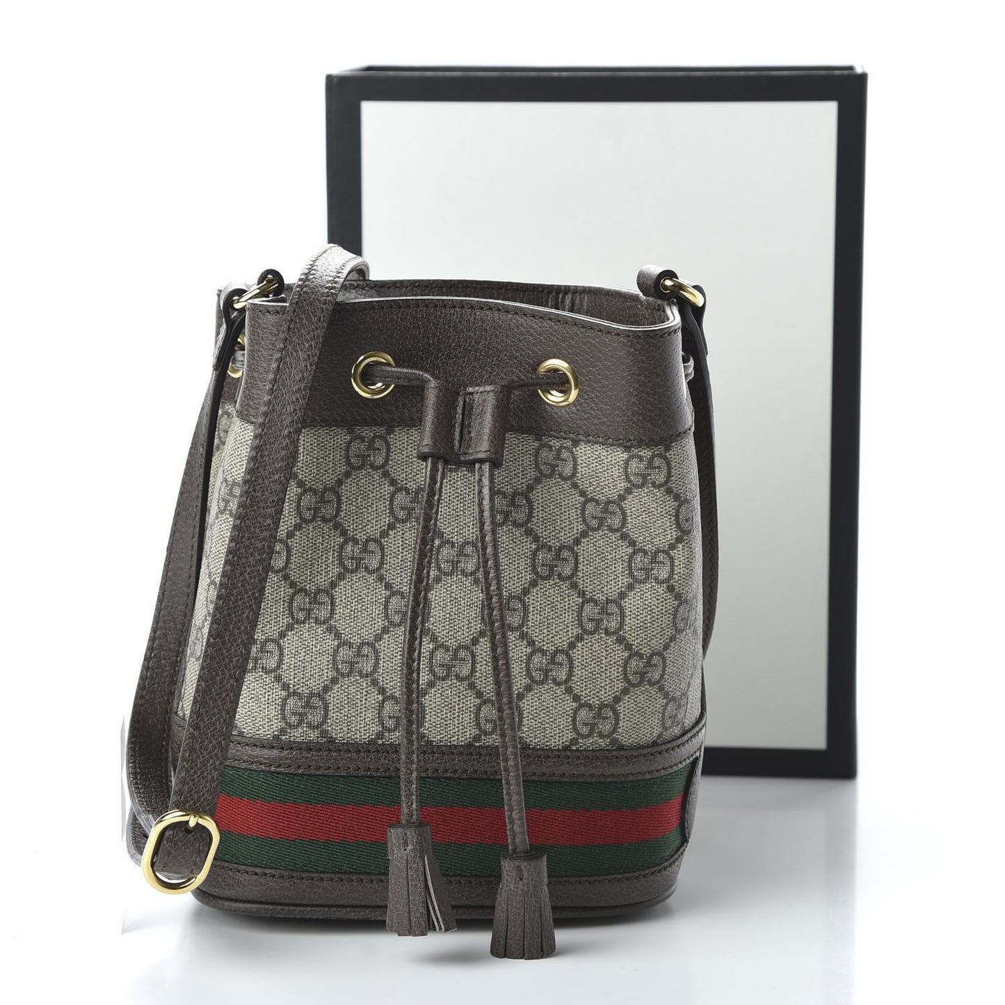 GG Supreme Monogram Web Mini Ophidia Bucket Bag Brown