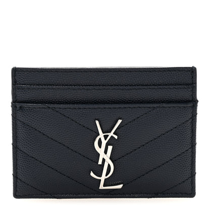 Saint Laurent Grain De Poudre Matelasse Chevron Monogram Credit Card Case Deep Marine 1 of 12