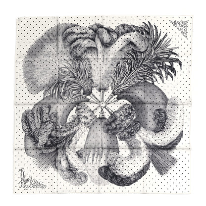 Hermes Silk Plumets Et Panaches Scarf 90 White Black Anthracite 1 of 6