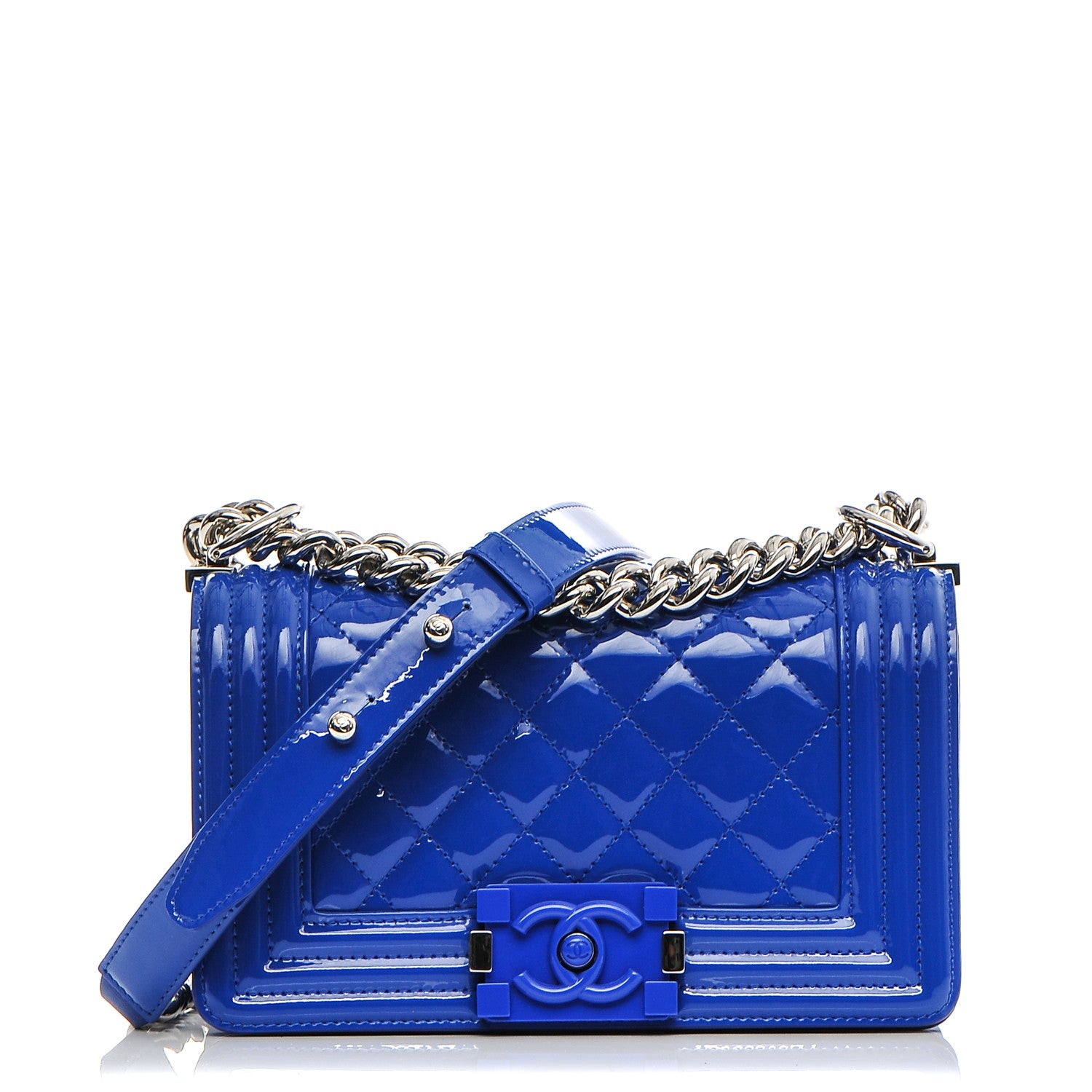 Chanel Patent Calfskin Quilted Small Boy Flap Plexiglass Bright Blue 1 of 7
