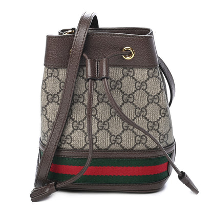Gucci GG Supreme Monogram Web Mini Ophidia Bucket Bag Brown 1 of 9