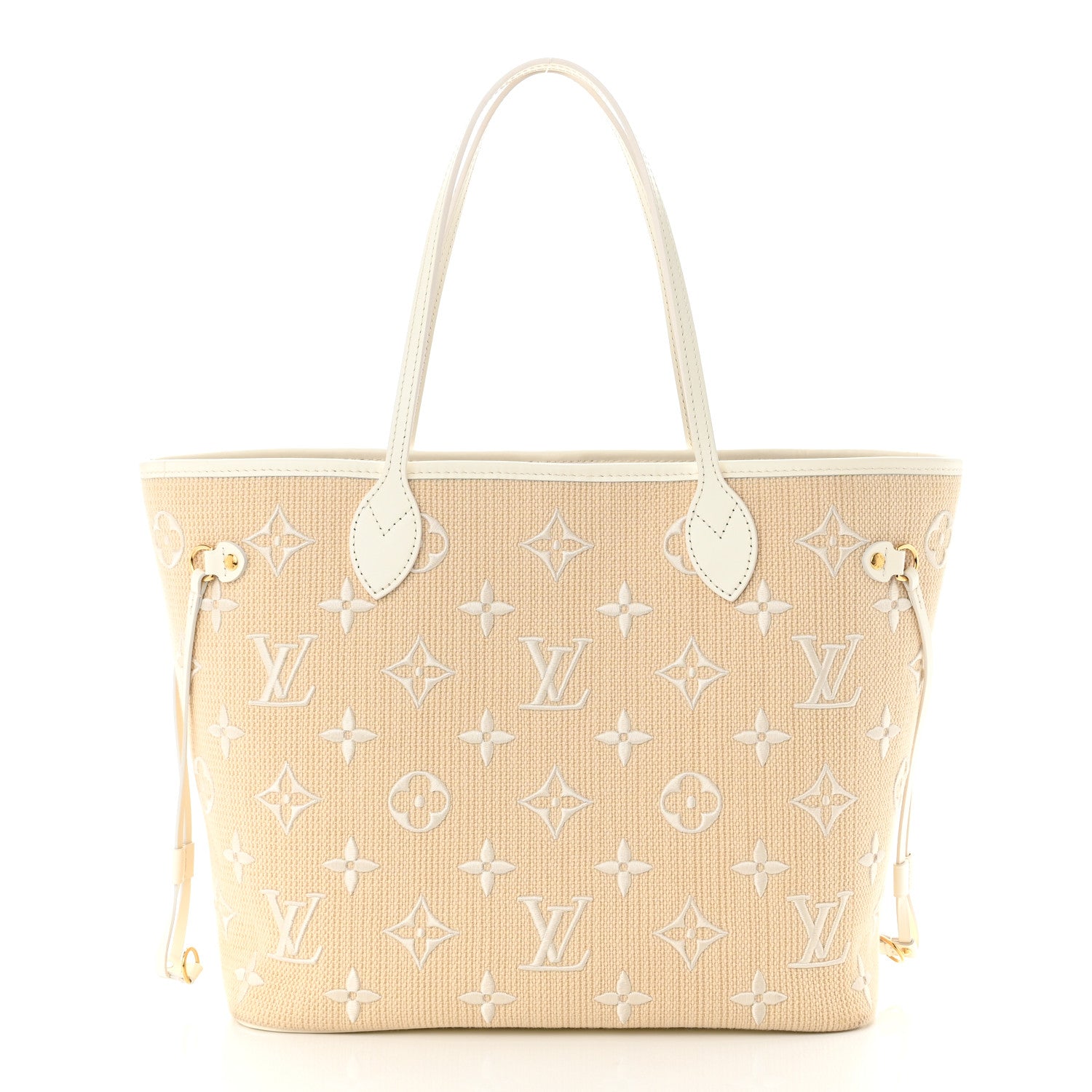 Louis Vuitton Cotton Monogram Embroidered Neverfull MM Beige White 3 of 10