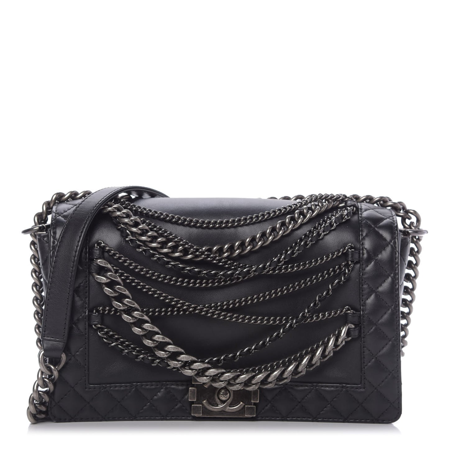 Calfskin Enchained New Medium Boy Flap Black