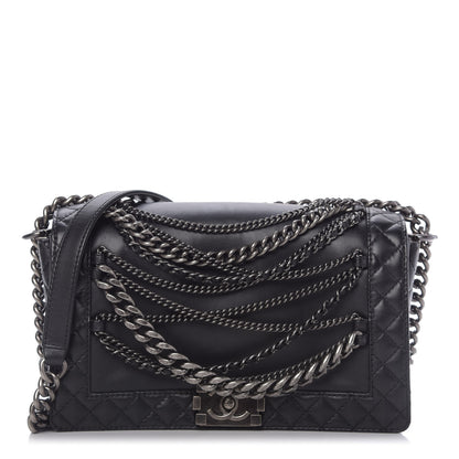 Chanel Calfskin Enchained New Medium Boy Flap Black 1 of 10