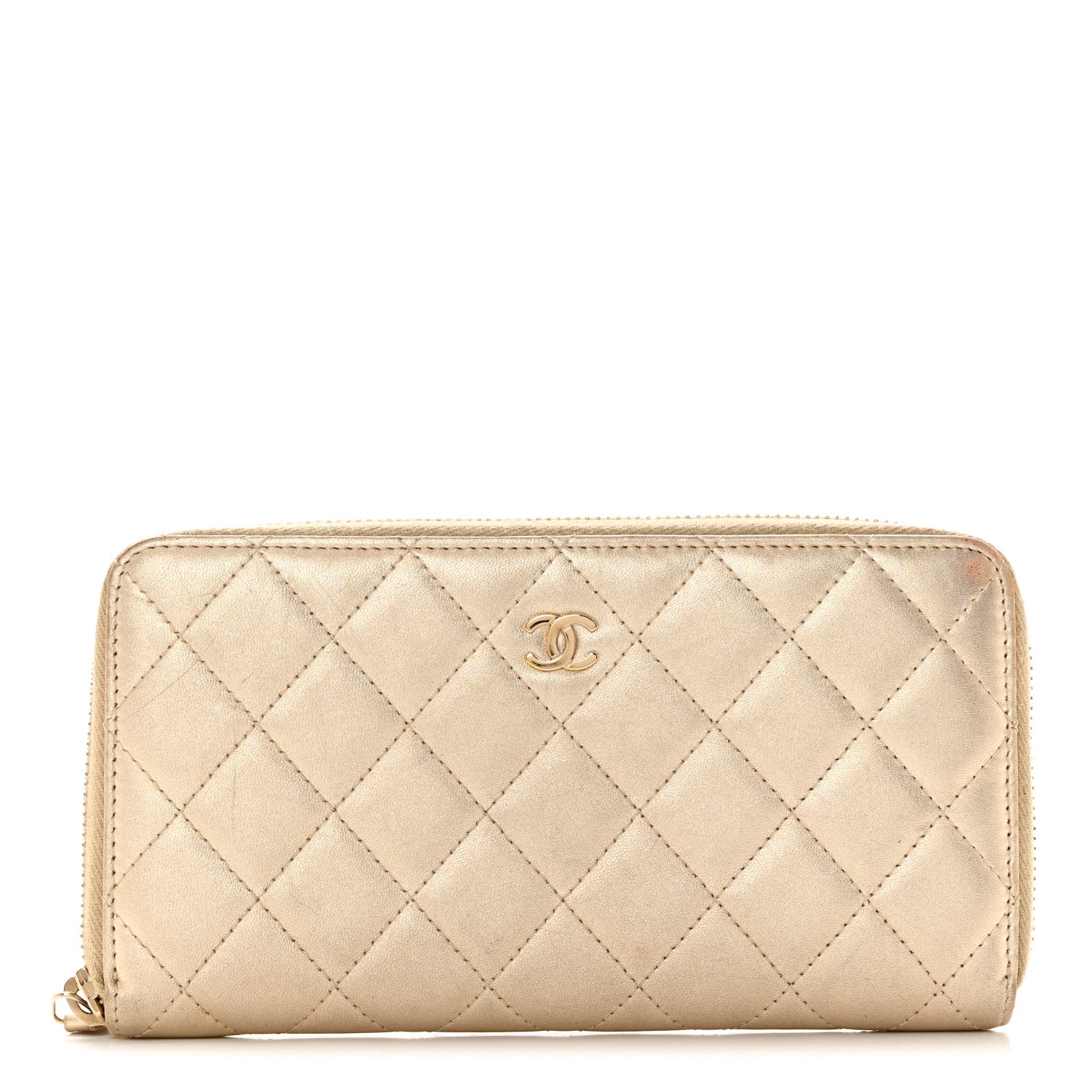 Chanel Metallic Lambskin Quilted Large Gusset Zip Around Wallet Gold 1 of 10