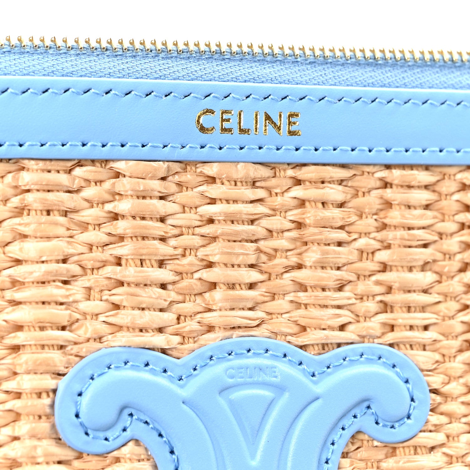 Celine Raffia Small Pouch With Strap Sky Blue 6 of 9