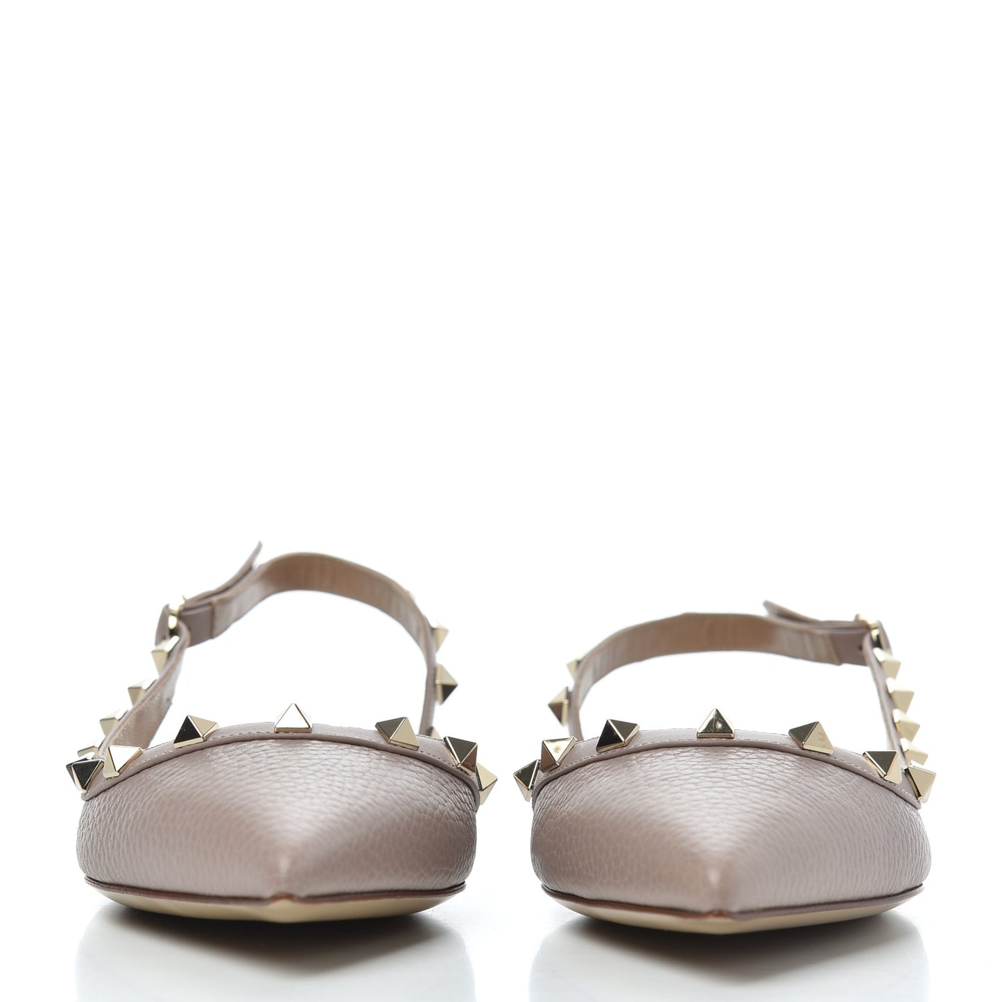 Pebbled Calfskin Rockstud Slingback Flats 38 Poudre