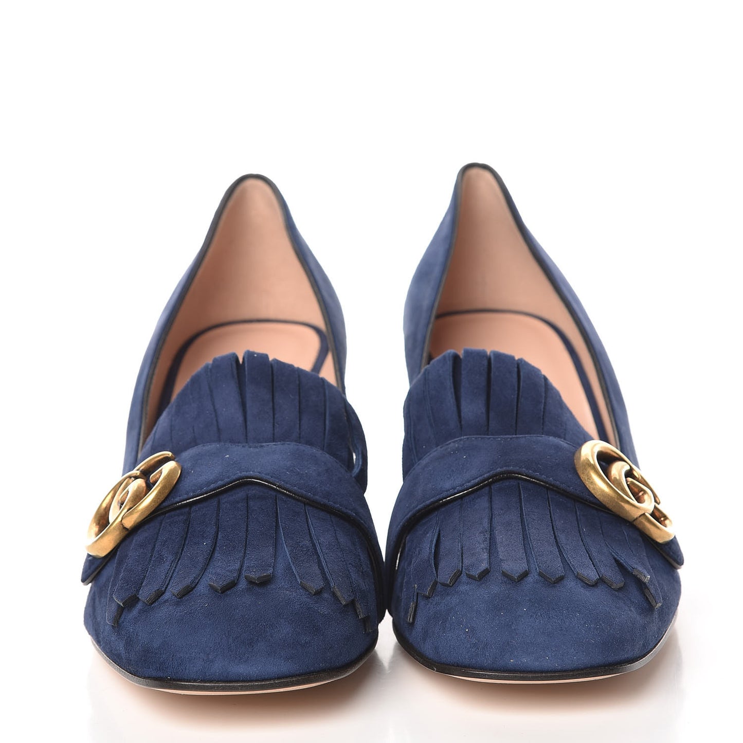 Kid Scamosciato GG Marmont Fringe 50mm Loafer Pumps 41 Blue Ink