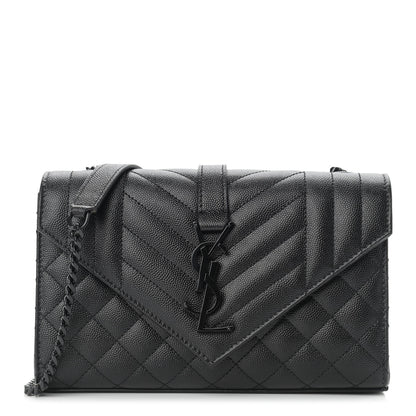Saint Laurent Grain De Poudre Textured Mixed Matelasse Triquilt Small Monogram Satchel Black 1 of 10