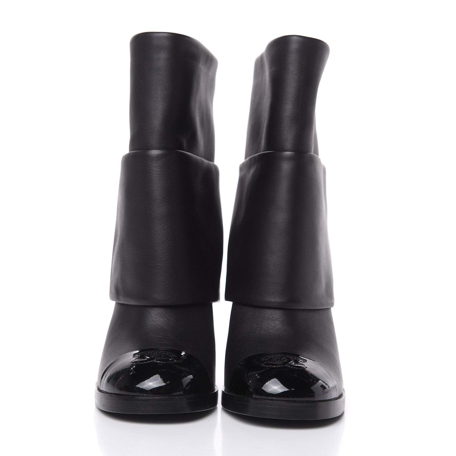 Chanel Calfskin CC Cap Toe Fold Over Boots 38.5 Black 2 of 7